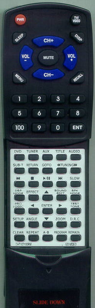 GO VIDEO RTDHT107100RM Replacement Remote