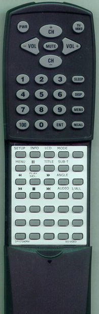 GO VIDEO RTDP107240RM Replacement Remote