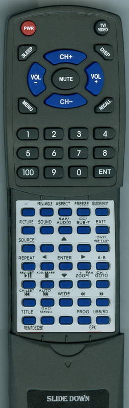 GPX REMTD192CB Replacement Remote Control