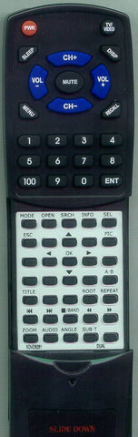 DUAL RTXDVD8281 Replacement Remote