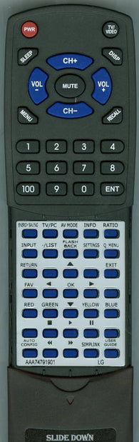 LG RTAAA74791901 Replacement Remote