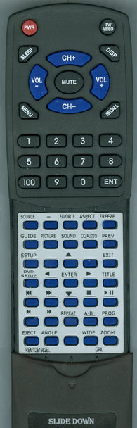 GPX REMTDE1982 Replacement Remote